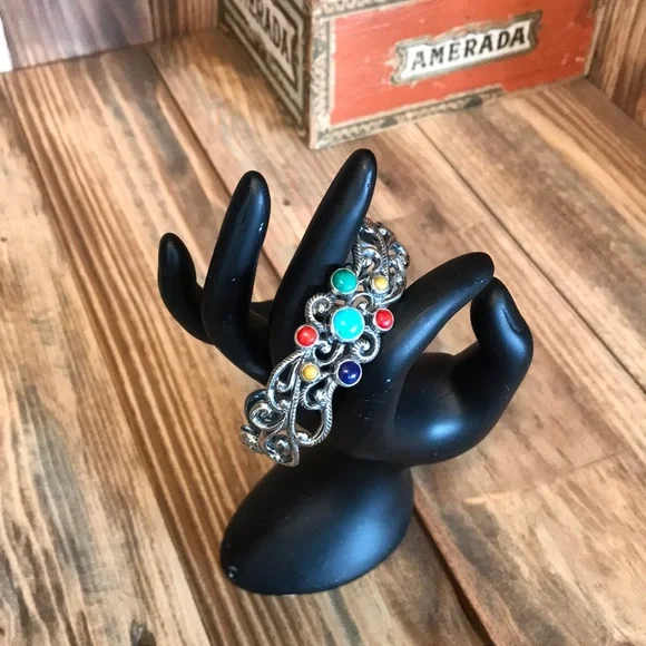 Carolyn Pollack Multi Stone Cuff Bracelet Sterling Silver - Picture 3 of 6